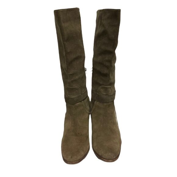 COACH Suede Beverly Tall Heeled Boots Sage Green 9 - Picture 4 of 10